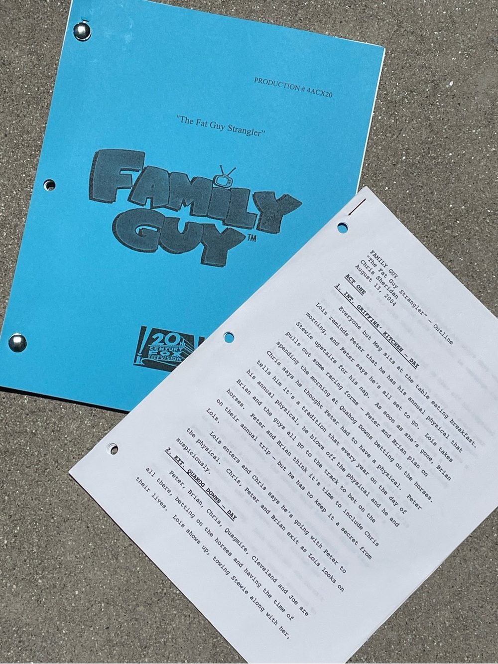 RARE Family Guy 2004 Fat Guy Strangler Production Used Script + Original Outline